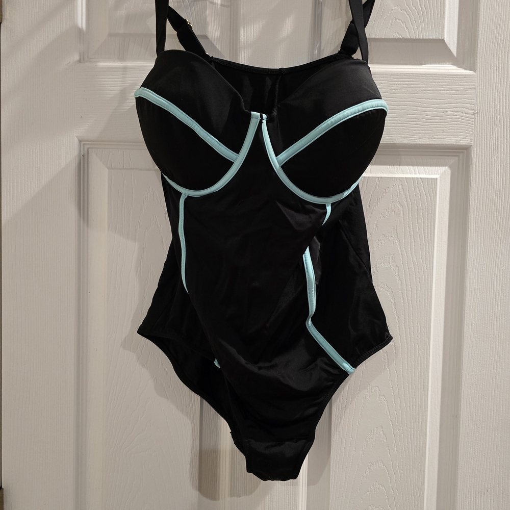 Swimsuits For All Black Swimsuit with Blue Accents
